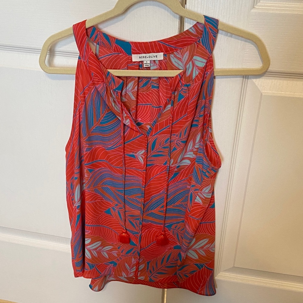 Rose & Olive Vibrant Red and Blue Sleeveless Blouse